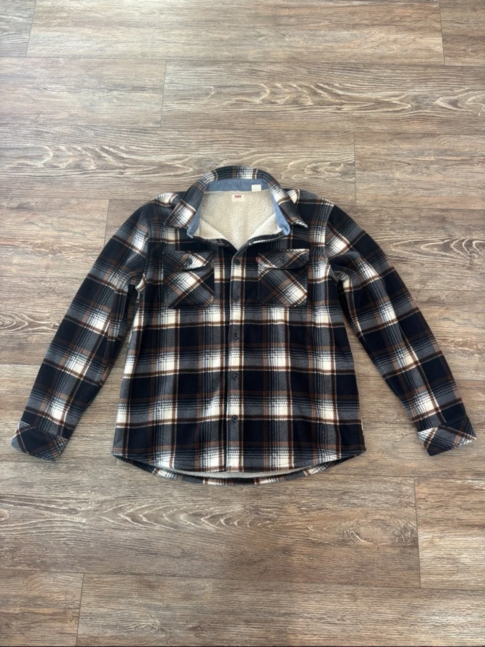 Levi's Microfleece Bonded Sherpa Shirt Shacket Brown Men's Size Large EUC
